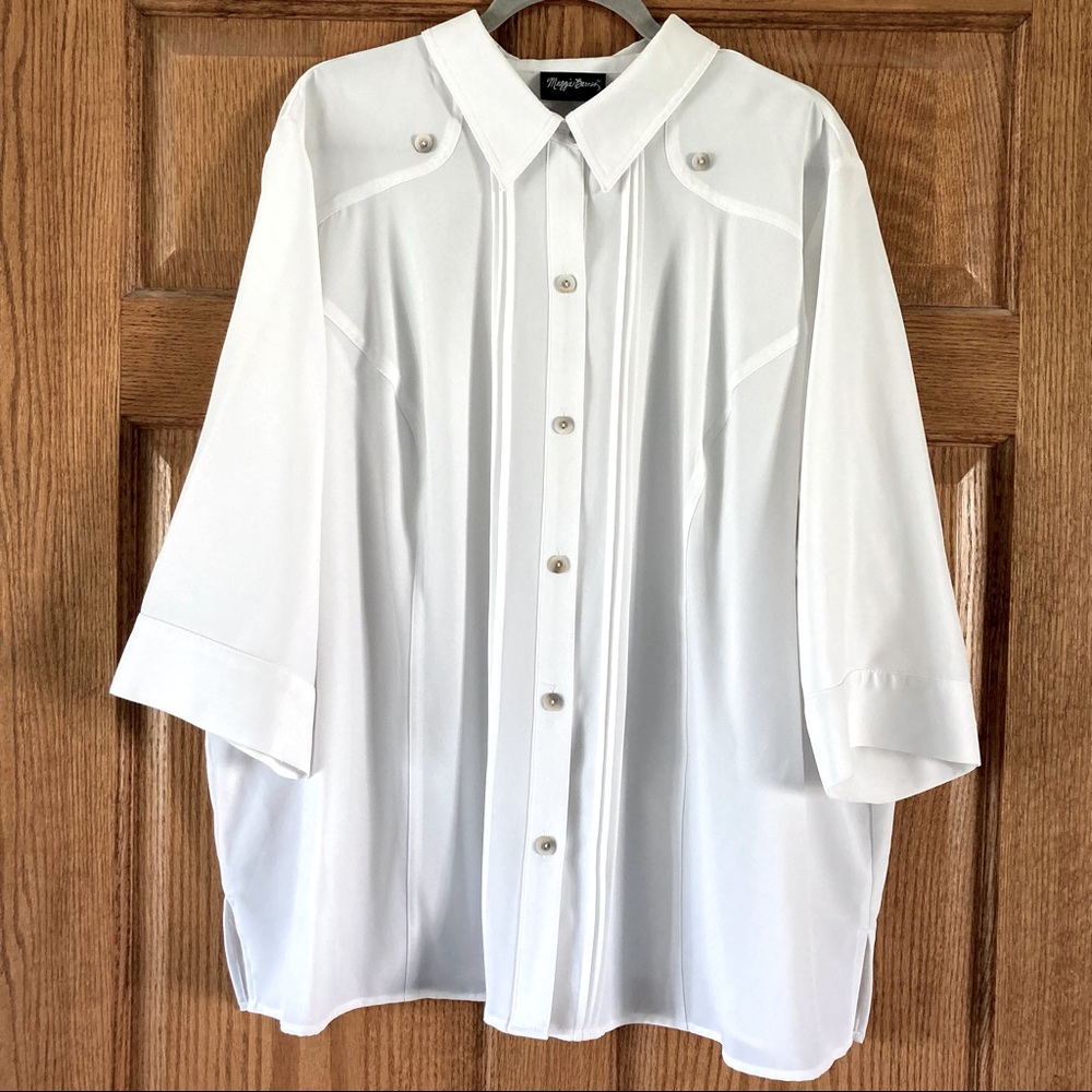Maggie Barnes White Button-up 3/4 Sleeve Shirt Plus Size
